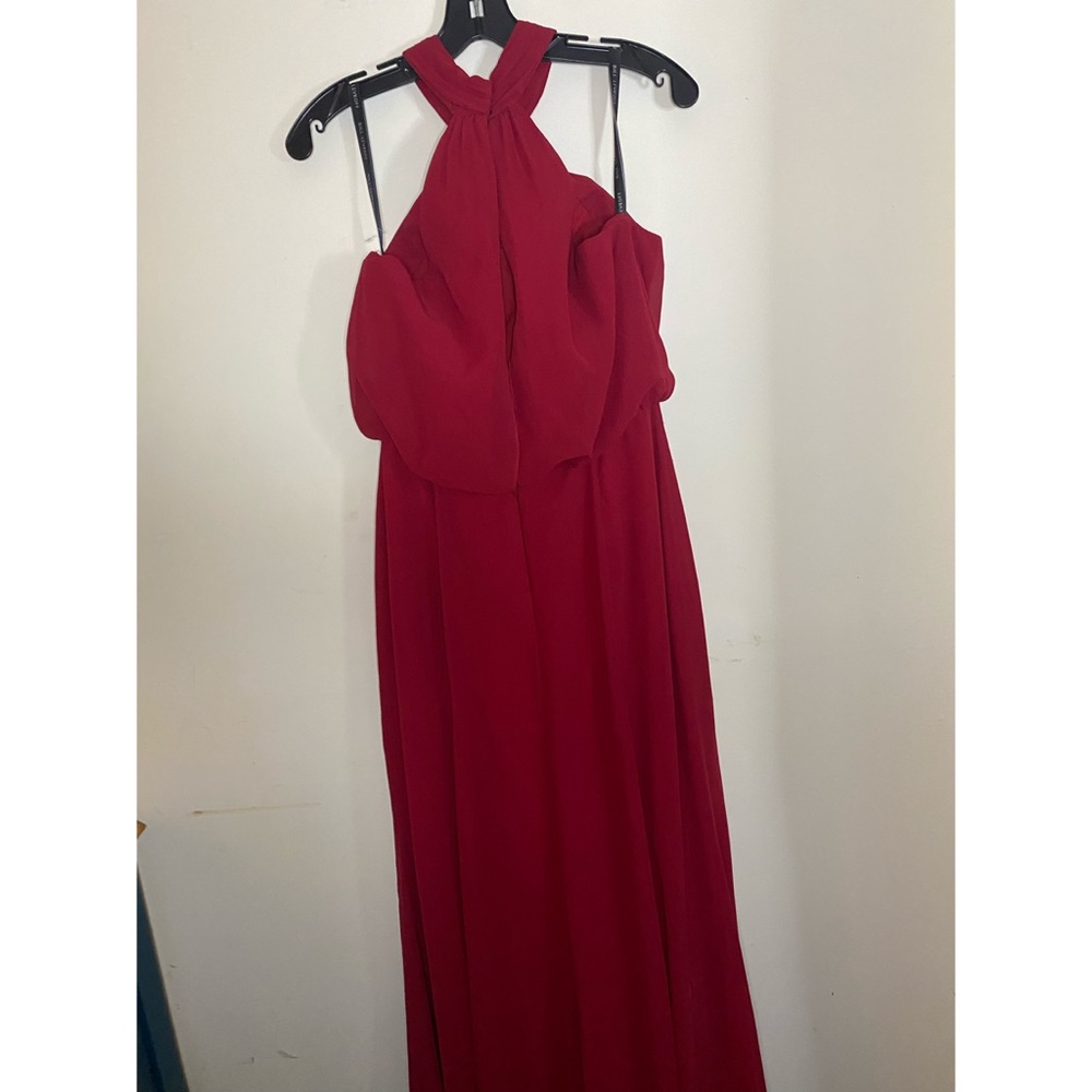 High neck red gown